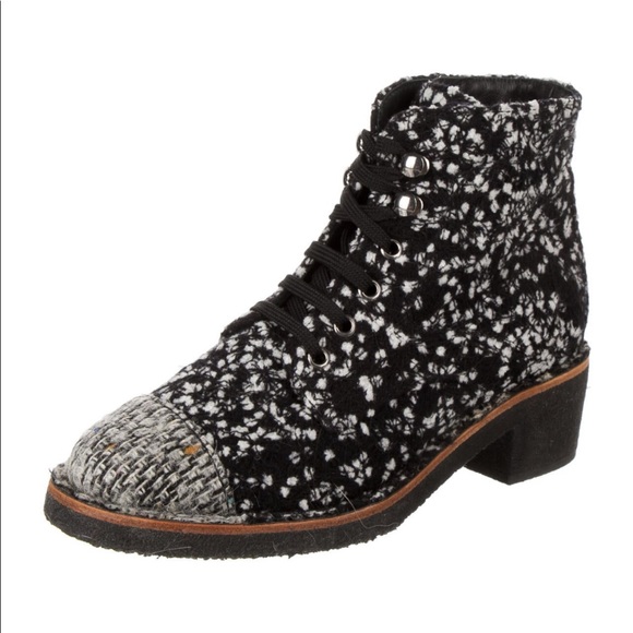 CHANEL Tweed Lace Up Boots - Picture 1 of 5